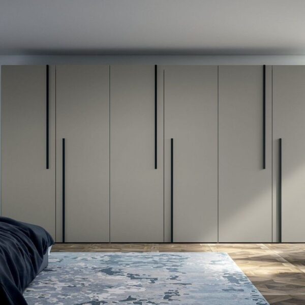 Wardrobe with long metal handles